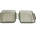 Set Of 2 Vintage Martha Stewart 8"X8" Light Green Ribbed Glass Casserole Bk Dish. Fixed Price $37.00.