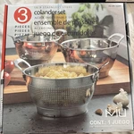 Miu Colander Set W/ Riveted Handles 3PC Nests Stainless Steel Dishwasher Safe. Fixed Price $34.99.