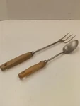 Heavy Stainless Steel Utensils Usa Wood Comfort Grip - Large Spoon & Chef Fork.. Fixed Price $19.00.