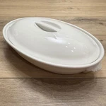 Pillivuyt France White Porcelain Oval Lidded Casserole Tureen Shell Handles 32OZ. Fixed Price $60.00.