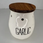Mud Pie Bistro Garlic Keeper Ceramic Jar With Wood Lid Kitchen Storage 2016. Fixed Price $12.99.
