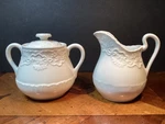 Ralph Lauren By Wedgwood Claire Sugar Bowl Lid & Creamer Set White - Perfect!. Fixed Price $59.95.