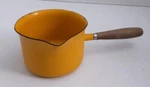 Graham Kerr Vtg Enameled Sauce Pan With Wooden Handle Yellow. Fixed Price $22.98.