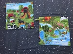 Set 2 Handmade Pot Holders Hot Pads Fall Farm Scenic Barns Cow Tractor Geese. Fixed Price $12.00.