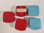 Lot Of 5 Vintage Tupperware Label Dispensers 1446 Blue & Red. Fixed Price $24.99.
