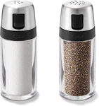 Oxo Salt And Pepper Shaker Set, Clear, Stainless Steel. Fixed Price $33.26.