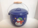 Gooseberry Patch Snowman Soup Pot With Lid 4 Quart Enamelware Tin Vgc. Fixed Price $24.99.