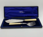 Vintage Chrisopher & Johnson Co Fish Serving Fork Knife Set Made England. Fixed Price $110.98.