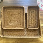 Wicker Tray Set 3 Boho Organizer Serving Kitchen Office Bathroom Natural. Fixed Price $45.00.