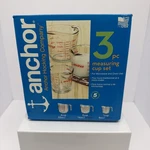 Anchor Hocking 3-PIECE Measuring Cup Set, Of 3, Clear New !. Fixed Price $38.00.