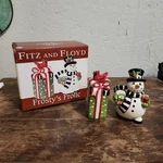 Fitz & Floyd Snowman And Present Salt Pepper Shaker Set Frosty's Frolic. Fixed Price $9.99.