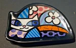 Romero Britto 'cat" Ceramic Tea Bag Holder Kitchen Art (revised). Fixed Price $15.00.