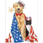 Mary Lake-thompson Patriotic Dog & Cat W/american Flag Flour Sack Kitchen Towel. Fixed Price $12.50.