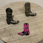 New 2-BOOTS Frig Magnets Brown Black Colors Paper Clip 1-PINK Metal. Fixed Price $11.99.