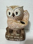 Vtg Enesco Owl Kitchen Utensil Holder "no One Can Be Wise Empty STOMACH"7". Fixed Price $11.95.