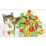Mary Lake-thompson Cat Picket Fence Nasturtium Flowers Flour Sack Kitchen Towel. Fixed Price $12.50.
