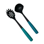 Cuisinart Utensil Set Ladle Pasta Server Spoon Teal Handle Nonstick Safe. Fixed Price $13.82.