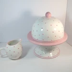 Magenta Seasonal Collection Pink Polka Dot Embossed Ceramic Cake Stand & Pitcher. Fixed Price $60.00.