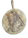 Oversized Vtg Wood Primitive Round Bread Pizza Board W/handle 27X21 Food Display. Fixed Price $92.00.
