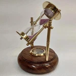 Brass Sand Timer With Compass On Wooden Base Hourglass Clock Cor Gift. Fixed Price $59.00.