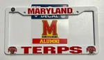 Maryland Terrapins License Plate Frame Fan Pack-with One 5''X6" Alumni Decal. Fixed Price $14.99.