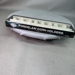 Vtg Norpro Set Of White Porcelain Corn Cob Holders Stainless Steel Prongs 5408. Fixed Price $14.99.