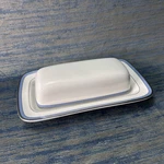 Vtg Noritake Sri Lanka 7982 Aegean Sky Butter Dish White Blue Platinum Trim. Fixed Price $9.99.