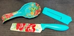 Pioneer Woman Chopping Knife + Cover 11 3/4" Melamine Spoon Rest Floral Teal. Fixed Price $14.00.