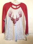 Cabelas Women Adult 3/4 Sleeve Deer Rack Logo Shirt Red Gray Large. Fixed Price $10.99.