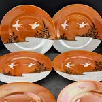 Lot Of 6 Japan Salad Dessert Plates Lusterware Willow Swallow Bird Orange Vtg. Fixed Price $59.00.