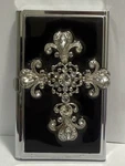 Pocket Stainless Steel Business Card Holder Case Black W/ Crystal Cross. Fixed Price $10.95.