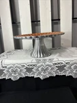 Pedestal Peony Cake Stand Julia Knight 9.5 W X 4.5 Orange Enamel Scallop Edge. Fixed Price $24.55.