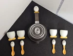 Joie Omelet Ease Non-stick 4-INCH Pan With Egg Cups And Spoons. Fixed Price $25.00.