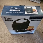 Elite Cuisine Maxi-matic EWM9008K Electric Belgian Waffle Maker, White Non-stick. Fixed Price $34.99.