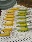 Vintage Lot Corn On The Cob Yellow Green Holders Skewers Stainless Steel. Fixed Price $9.00.