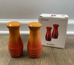 "flame" Le Creuset Salt & Pepper Shakers Nwt Stoneware 4 Oz Tall Volcanic. Fixed Price $50.99.