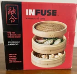 Infuse Essence Asia Bamboo Two Tier 10IN Steamer Basket Eco Friendly New. Fixed Price $21.99.