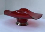 Vintage Cranberry Red Glass Bowl Candy Dish Pewter Base Curved Edges. Fixed Price $14.99.