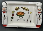 Bbq Platter Hand-painted Chef Design Grilling Hot Dog Burger Tray. Fixed Price $22.50.
