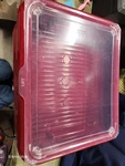 2 Fancy Panz Red Casserole Carriers - Portable Travel Foil Holders Scuffs. Fixed Price $27.00.