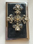 Pocket Stainless Steel Business Card Holder Case Black W/ Crystal Cross. Fixed Price $6.00.