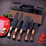 Kitchen Knife Chef Set Handmade Black Blade Rose Wood Handle Leather Roll Bag.. Fixed Price $89.00.
