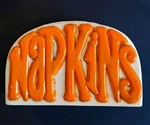 Vintage Ceramic Word Art Napkin Holder Retro Oray & White Kitchy Kitchen. Fixed Price $25.00.