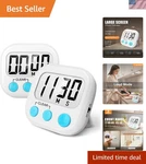 Loud Alarm Digital Kitchen Timer Set With Big Buttons & Magnetic Backing - White. Fixed Price $13.99.