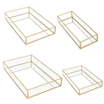 4 Pcs Mirror Tray Gold Rectangle Dresser Metal Cosmetic Perfume Organize.... Fixed Price $64.61.