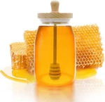 Honey Jar With Dipper And Lid Cover Crystal Beehive Glass Pot For Home Kit. Fixed Price $16.52.