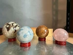 Crystal Spheres Set Of 4, With Stands- Septarian Quartz Calligraphy Stone 3# 7. Fixed Price $49.00.
