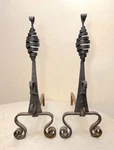 Rare Antique 19TH Century Hand Wrought Fireplace Firedogs Black Andirons. Fixed Price $798.99.