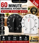 2 Pack Kitchen Timer 60 Min Loud Alarm Mechanical No Battery Easy Use. Fixed Price $15.95.