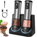 Electric Salt Pepper Grinder Set, Rechargeable Base, Adjustable Coarseness, 2PCS. Fixed Price $38.99.